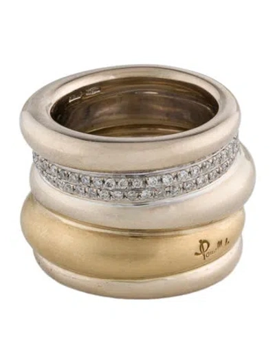 Pre-owned Pomellato 18k Diamond Tubolare Band Ring In Multi