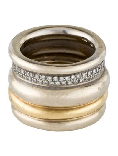 Pre-owned Pomellato 18k Diamond Tubolare Two-tone Wide Ring In Multi