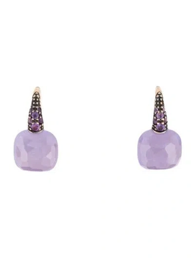 Pre-owned Pomellato 18k Dyed Jadeite & Amethyst Capri Drop Earrings In Multicolor