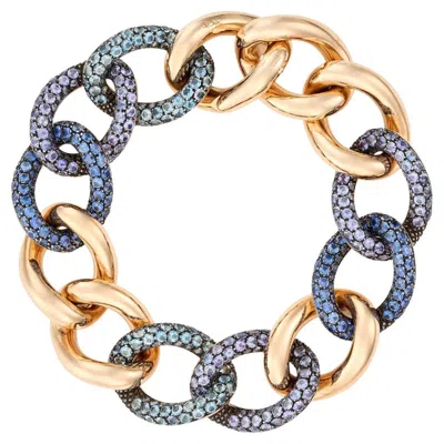 Pre-owned Pomellato 18k Gold, Aquamarine, Sapphire And Tanzanite Tango Bracelet In Blue