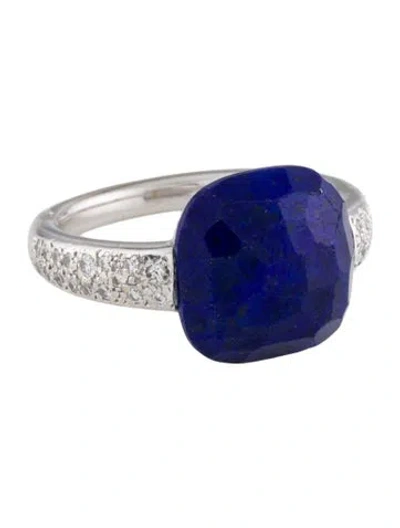 Pre-owned Pomellato 18k Lapis Lazuli & Diamond Capri Cocktail Ring In Multi