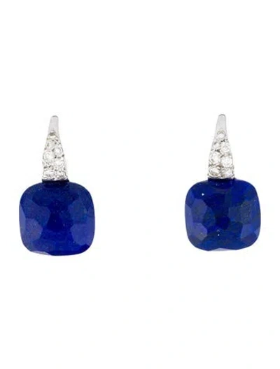 Pre-owned Pomellato 18k Lapis Lazuli & Diamond Capri Drop Earrings In Multi