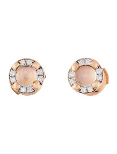 Pre-owned Pomellato 18k Moonstone & Diamond Studs In Multi