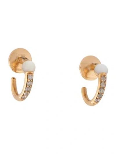Pre-owned Pomellato 18k Mother Of Pearl & Diamond Huggie Earrings In Multicolor