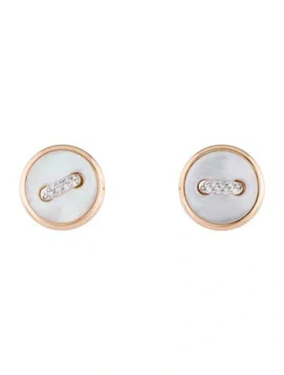 Pre-owned Pomellato 18k Mother Of Pearl & Diamond Pom Pom Dot Stud Earrings In Multi