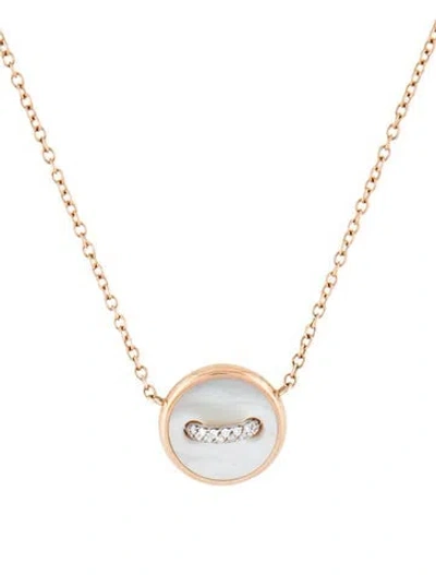 Pre-owned Pomellato 18k Mother-of-pearl & Diamond Button Pendant Necklace, 16.5" In Multi