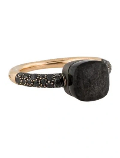 Pre-owned Pomellato 18k Obsidian & Diamond Petit Nudo Ring In Multi