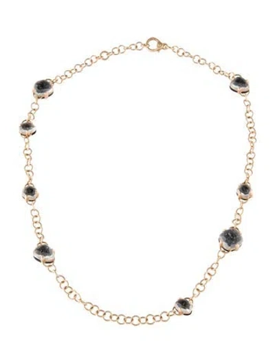 Pre-owned Pomellato 18k Onyx & Quartz Station Necklace, 16" In Multi