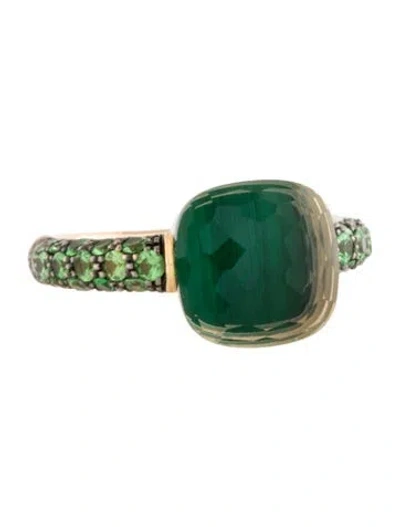 Pre-owned Pomellato 18k Prasiolite, Malachite Doublet & Tsavorite Garnet Nudo Classic Ring In Multicolor