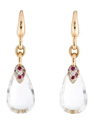 Pre-owned Pomellato 18k Quartz, Ruby & Diamond Pin Up Earrings In Multi