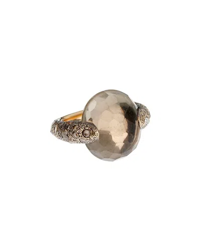 Pre-owned Pomellato 18k Rose Gold 11.50 Ct. Tw. Diamond & Smoky Quartz Ring (authentic Pre-loved)