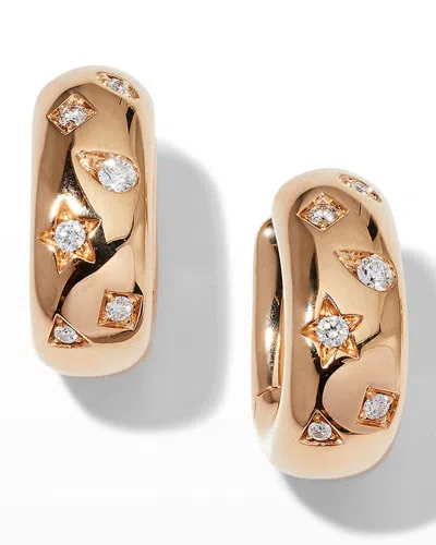 Pomellato 18k Rose Gold Iconica Huggie Earrings With Scattered Diamonds In 15 Rose Gold