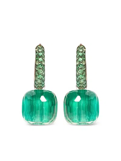 Pomellato 18k Rose Gold Nudo Multistone Earrings In Green