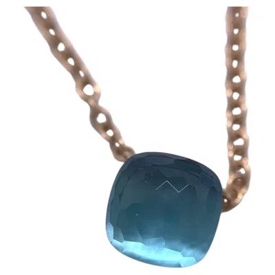 Pre-owned Pomellato 18k Rose Gold Nudo Sky Blue Topaz Pendant Necklace In Red
