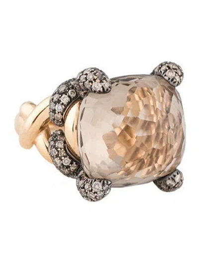 Pre-owned Pomellato 18k Smoky Quartz & Diamond Tango Cocktail Ring In Multi