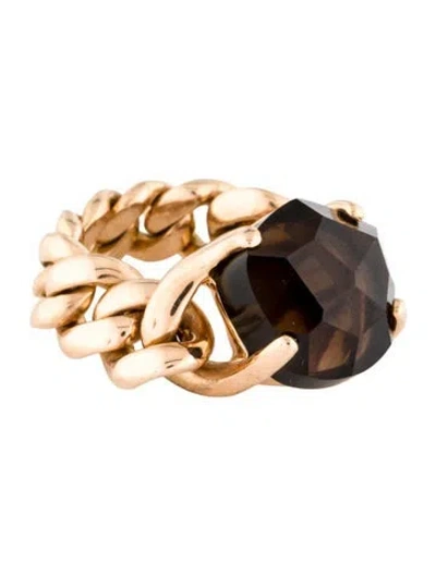 Pre-owned Pomellato 18k Smoky Quartz Chain Link Cocktail Ring In Multi