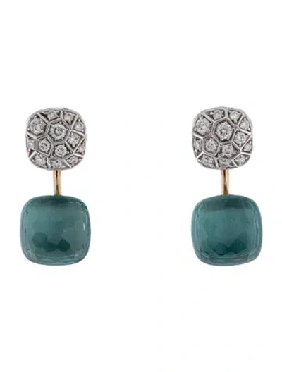 Pre-owned Pomellato 18k Topaz & Diamond Drop Earrings In Multicolor