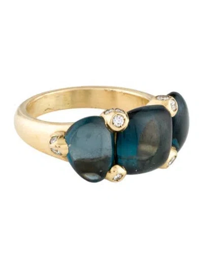 Pre-owned Pomellato 18k Topaz & Diamond Sassi Cocktail Ring In Multi