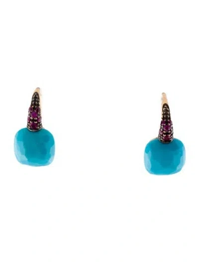 Pre-owned Pomellato 18k Turquoise & Ruby Capri Drop Earrings In Multi
