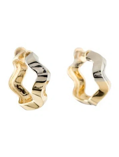 Pre-owned Pomellato 18k Two-tone Wavy Hoop Earrings In Multi