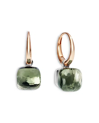 Pomellato 18k White & Rose Gold Nude Prasiolite Dangle Hoop Earrings In Green