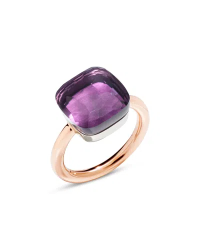 Pomellato 18k White & Rose Gold Nudo Amethyst Cushion Cut Solitaire Ring In Purple