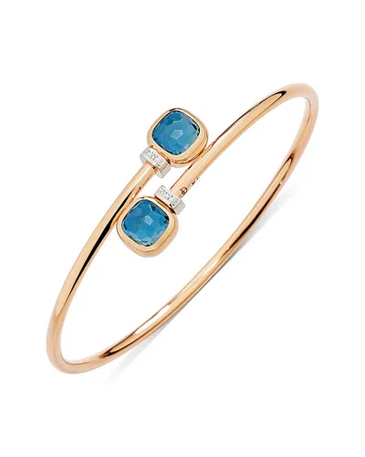 POMELLATO 18K WHITE & ROSE GOLD NUDO LONDON BLUE TOPAZ & DIAMOND BYPASS BANGLE BRACELET