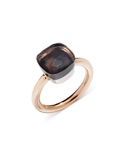 Pomellato 18k White & Rose Gold Nudo Smokey Quartz Statement Ring In Orange