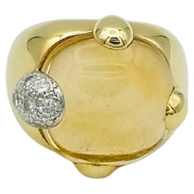 Pre-owned Pomellato 18k Yellow Gold Griffe Cobochon Citrin And Diamond Ring