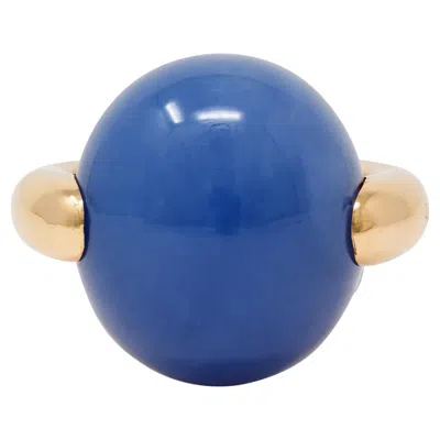 Pre-owned Pomellato 2010's Blue Chalcedony 18 Karat Yellow Gold Contemporary Cabochon Ring