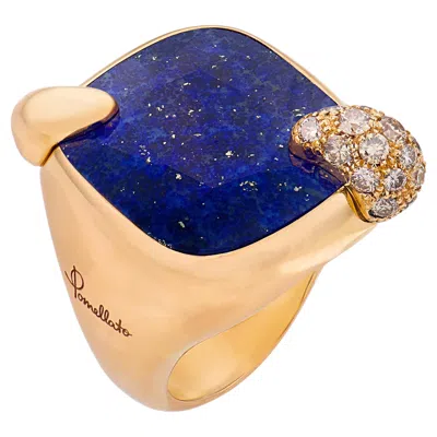 Pre-owned Pomellato 8.50ct Lapis Lazuli & Brown Diamond Ring In 18k Rose Gold In Red