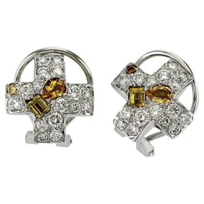 Pre-owned Pomellato Authentic  18k White Gold Diamond Yellow Sapphire Earrings