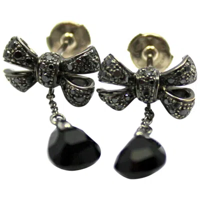 Pre-owned Pomellato Black Diamond Onyx Bow White Gold Drop Earrings