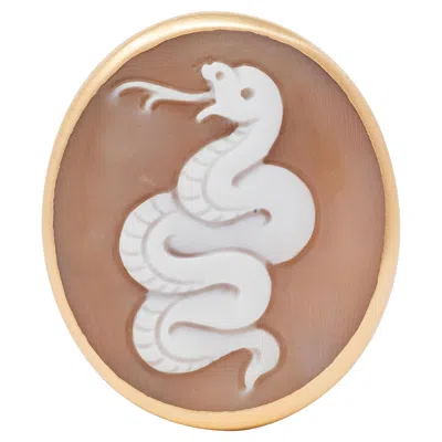 Pre-owned Pomellato Carved Shell 18 Karat Rose Gold Eva Snake Cameo Signet Ring In Red