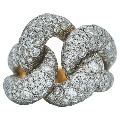 Pre-owned Pomellato Catene 18k Rose Gold Silver And Diamond Ring In Red