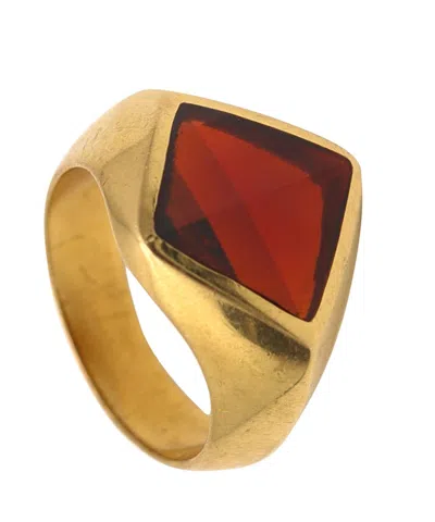 Pre-owned Pomellato Cocktail Ring In Solid 18kt Yellow Gold With Kite Faceted Red Garnet