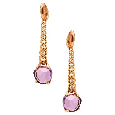 Pre-owned Pomellato Dangle Drop Lola Earrings In 18kt Yellow Gold With Purple Amethysts