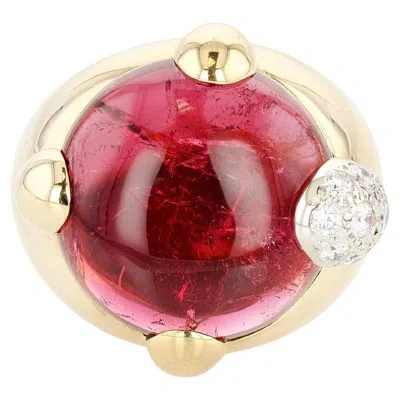 Pre-owned Pomellato Gold, Pink Tourmaline, And Diamond Griffe Ring