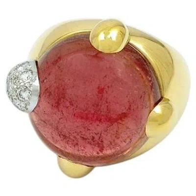 Pre-owned Pomellato Griffe 18k Yellow Gold Pink Tourmaline And Diamond Ring