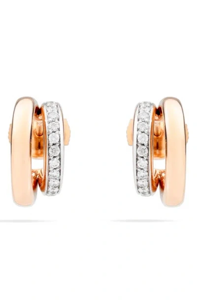 Pomellato 18k Rose Gold Iconica Diamond Double Huggie Earrings
