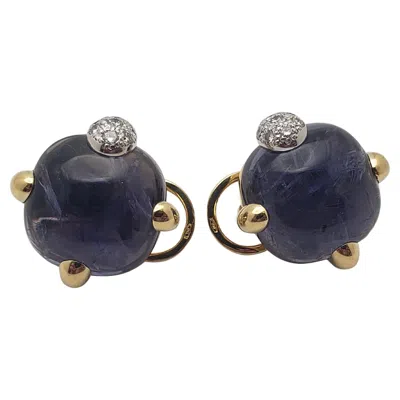 Pre-owned Pomellato Igi Certified  30 Ct Violet Iolite Diamond 18k Yellow Gold Earrings