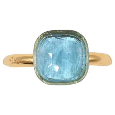 Pre-owned Pomellato K18 Yellow Gold Blue Topaz Cabochon Ring