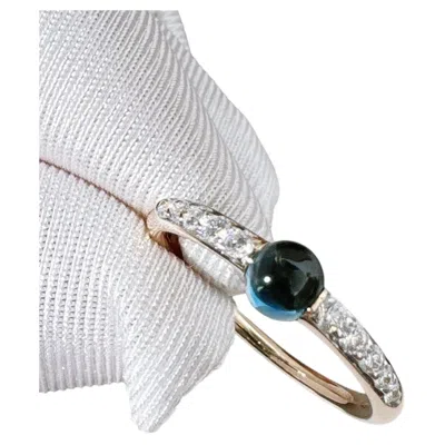 Pre-owned Pomellato M'ama Non M'ama 18k Rose Gold London Blue Topaz Diamond Ring Size 55 In Red