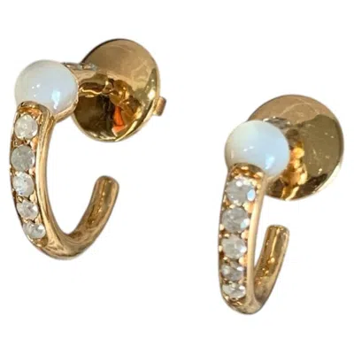 Pre-owned Pomellato M'ama Non M'ama 18k Rose Gold Pearl Diamond Hoop Earrings In Red