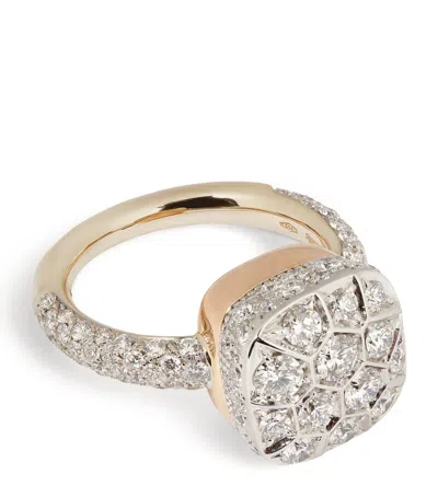 Pomellato Mixed Gold And Diamond Nudo Solitaire Ring In White