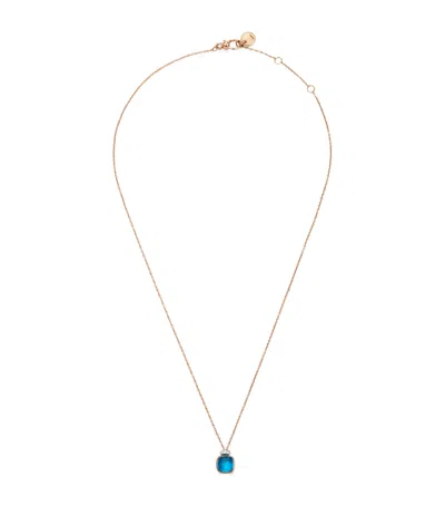 Pomellato Mixed Gold, Blue Topaz And Diamond Nudo Necklace In Rose Gold