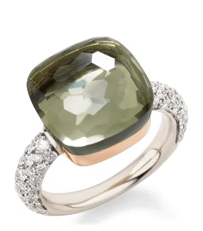 Pomellato Mixed Gold, Diamond And Prasiolite Nudo Maxi Ring In Green