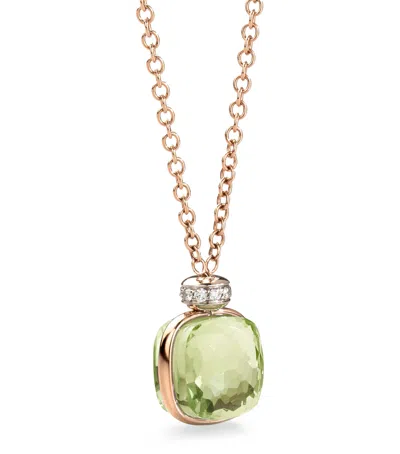 Pomellato Mixed Gold, Diamond And Prasiolite Nudo Necklace In Gray