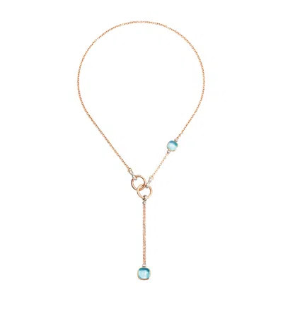 Pomellato Mixed Gold, Diamond And Topaz Nudo Necklace In Blue