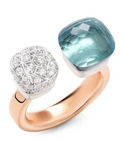 Pomellato Mixed Gold Diamond And Topaz Nudo Ring In Rose Gold